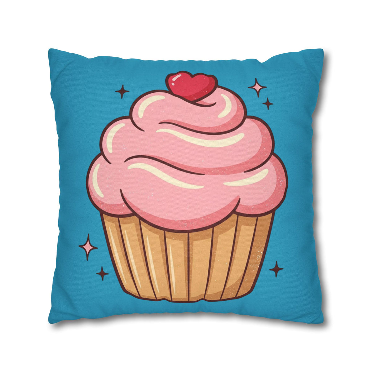 Pink Cupcake SpunPolyester Square Pillowcase- Turquoise