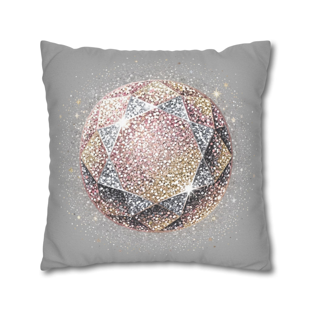 Glittery Light Grey Spun Polyester Square Pillowcase