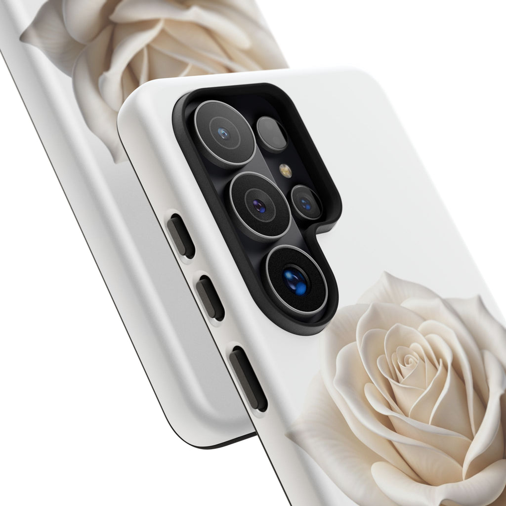 White Rose Tough Phone Case – Elegant Floral Protective Cover