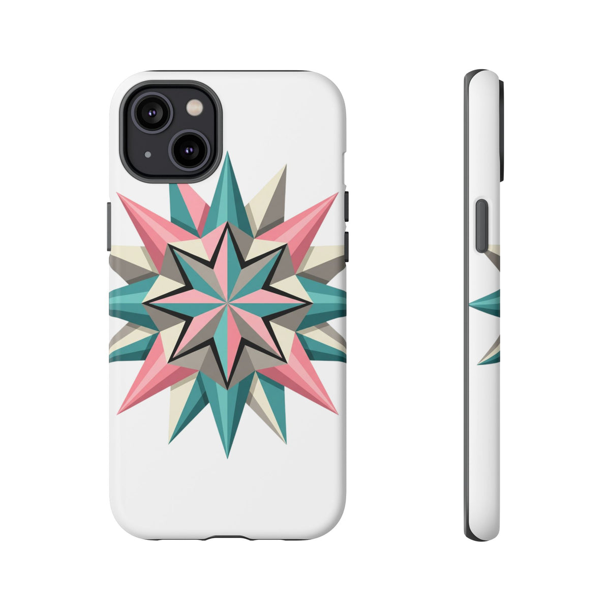 Geometric Star Tough Phone Case – Pink Teal Compass Design