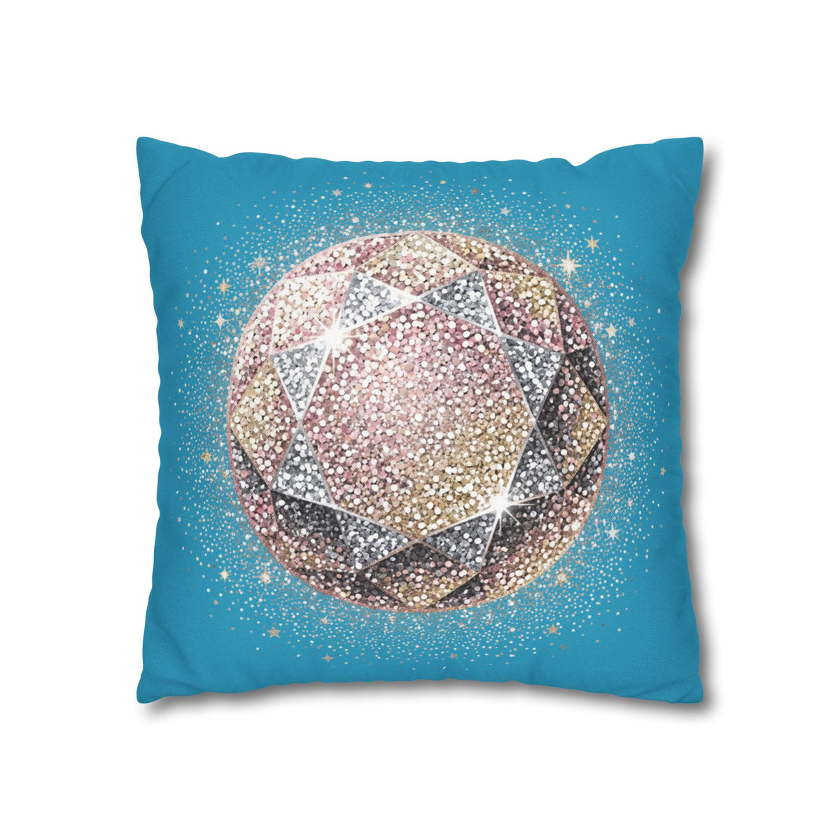 Glittery Turquoise Spun Polyester Square Pillowcase