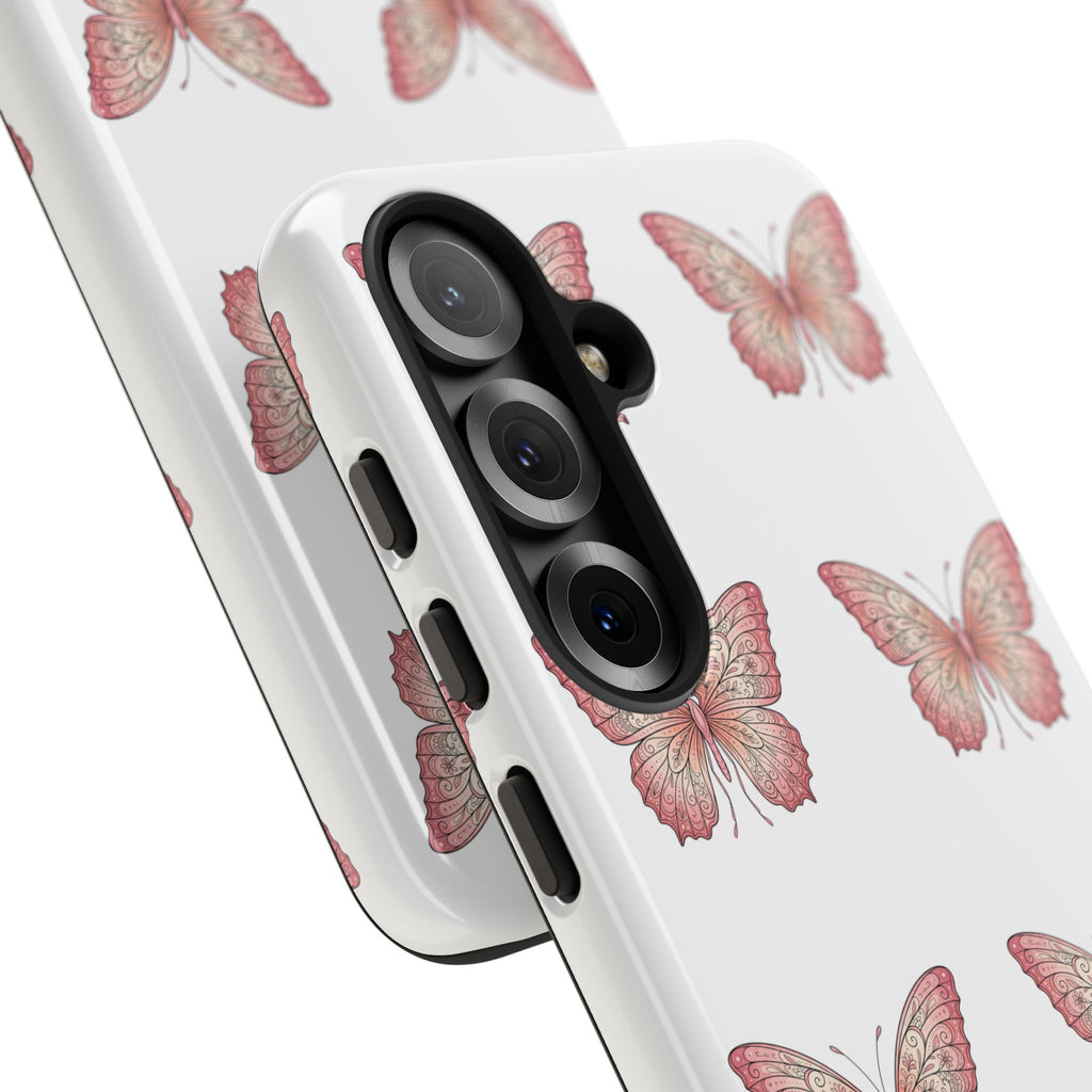 Pink Butterfly Tough Phone Case — Floral Pattern Protective Cover