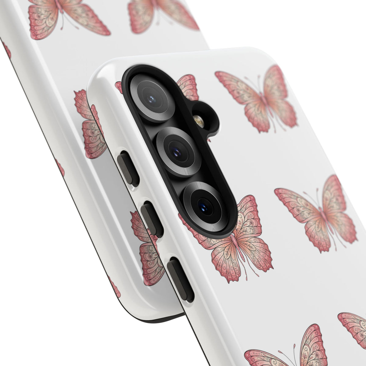 Pink Butterfly Tough Phone Case — Floral Pattern Protective Cover