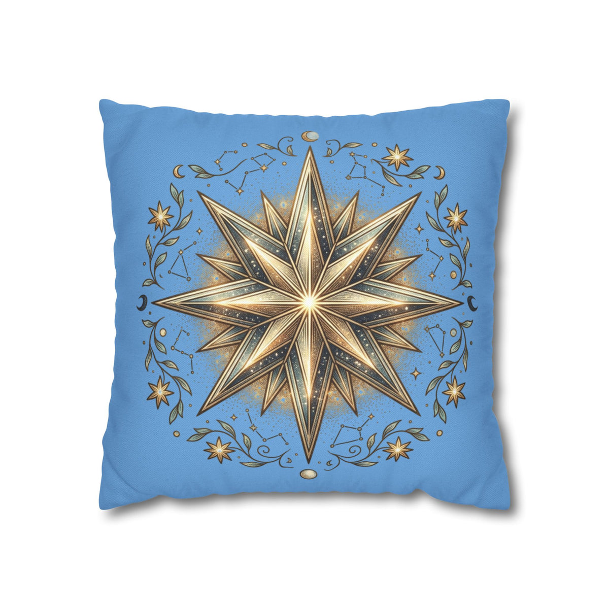 Star Print Light Blue Spun Polyester Square Pillowcase