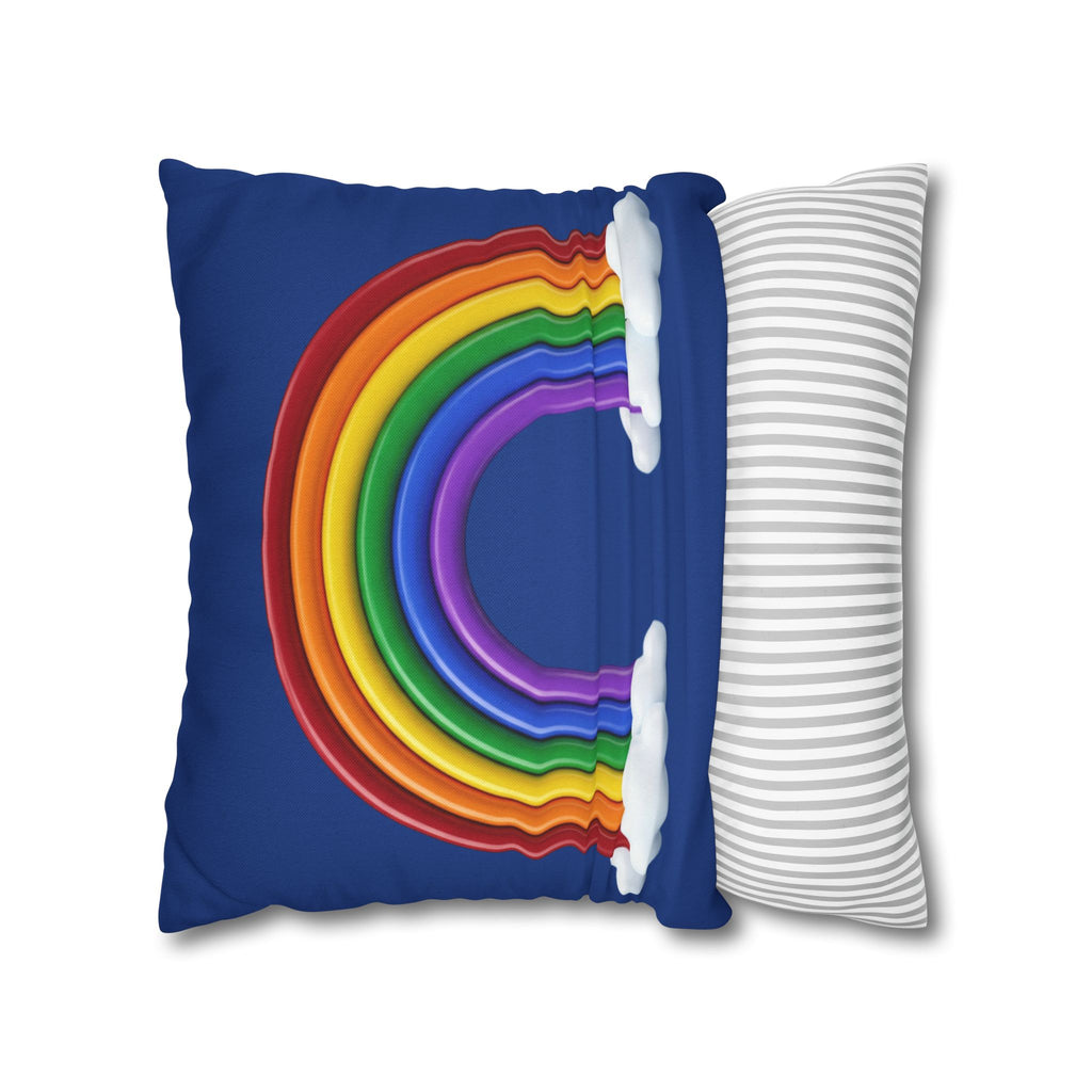 Rainbow Dark Blue Spun Polyester Square Pillowcase