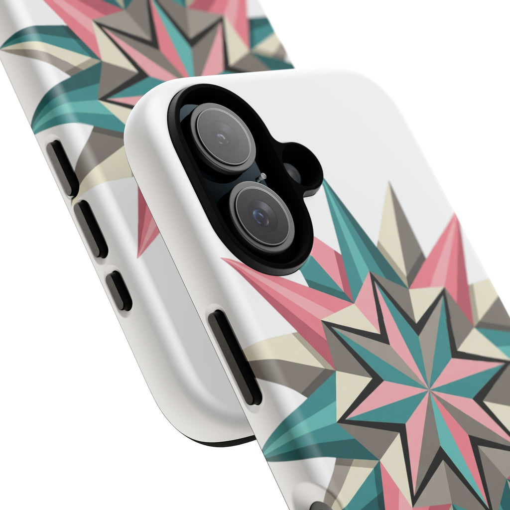 Geometric Star Tough Phone Case – Pink Teal Compass Design