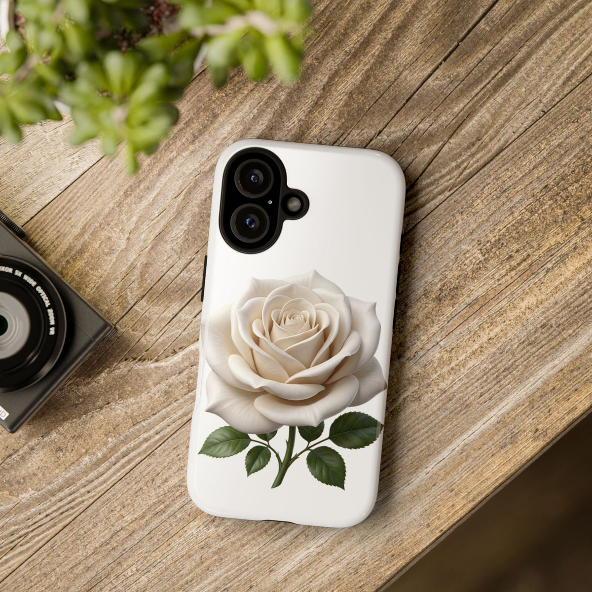 White Rose Tough Phone Case – Elegant Floral Protective Cover