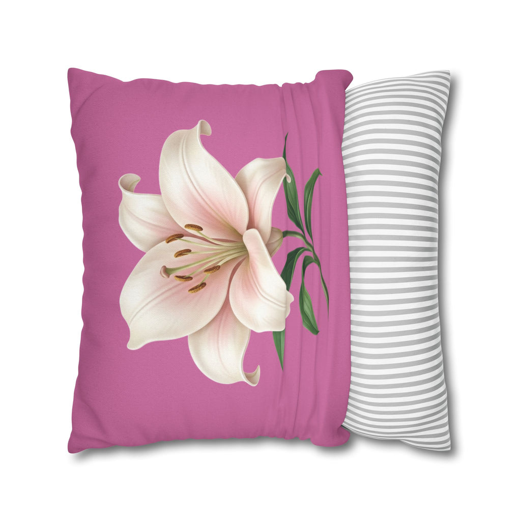 Pink Lily Decorative Pillow Cover — Floral Square Throw Pillowcase
