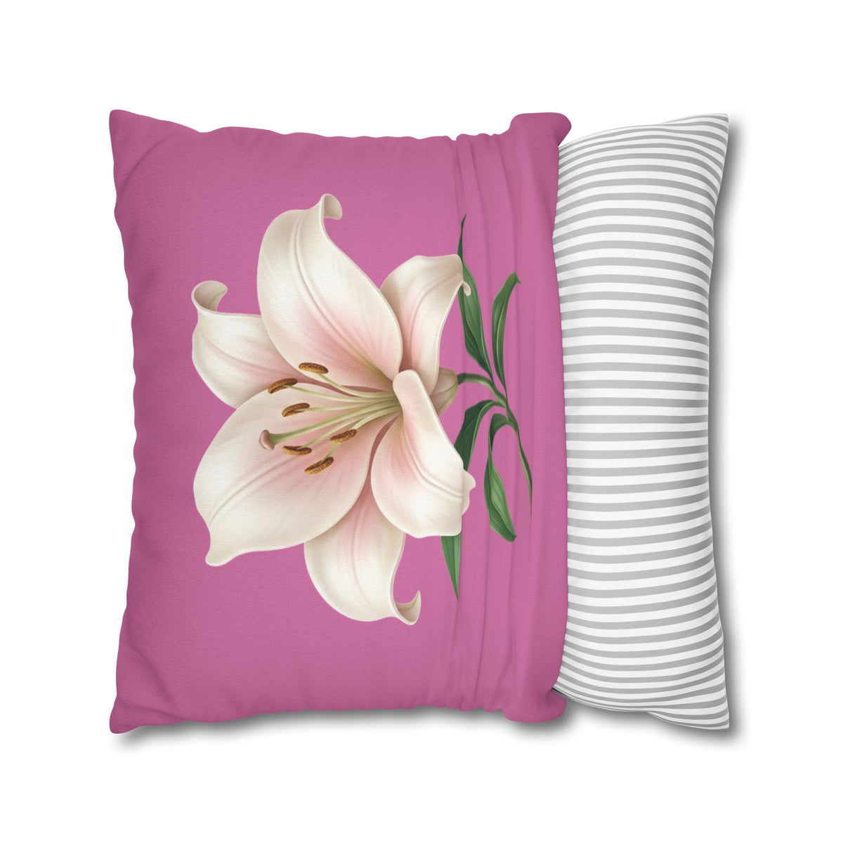 Pink Lily Decorative Pillow Cover — Floral Square Throw Pillowcase