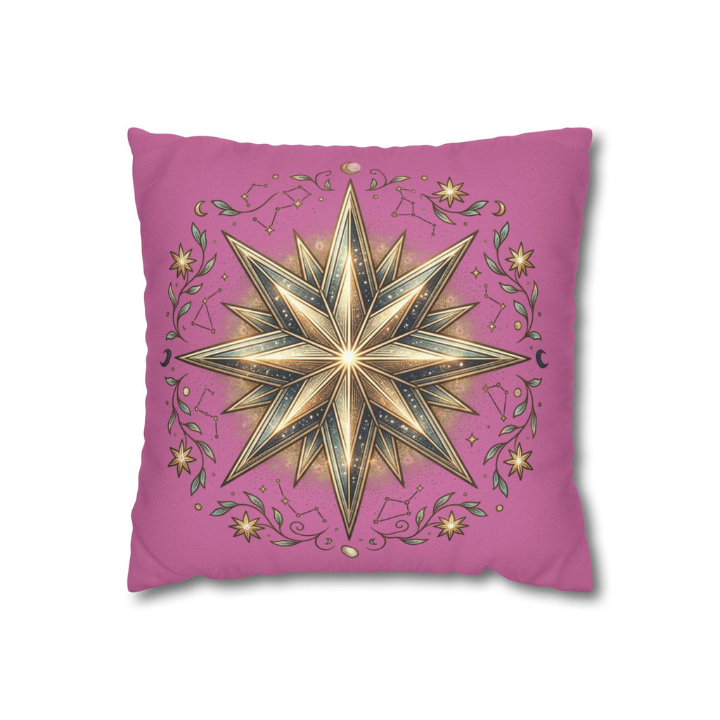 Star Print Light Pink Spun Polyester Square Pillowcase