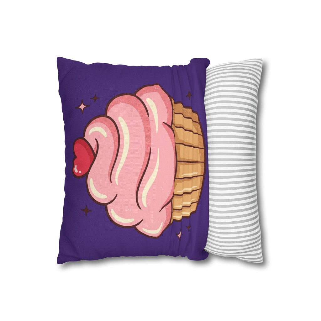 Pink Cupcake Spun Polyester Square Pillowcase- Dark Purple