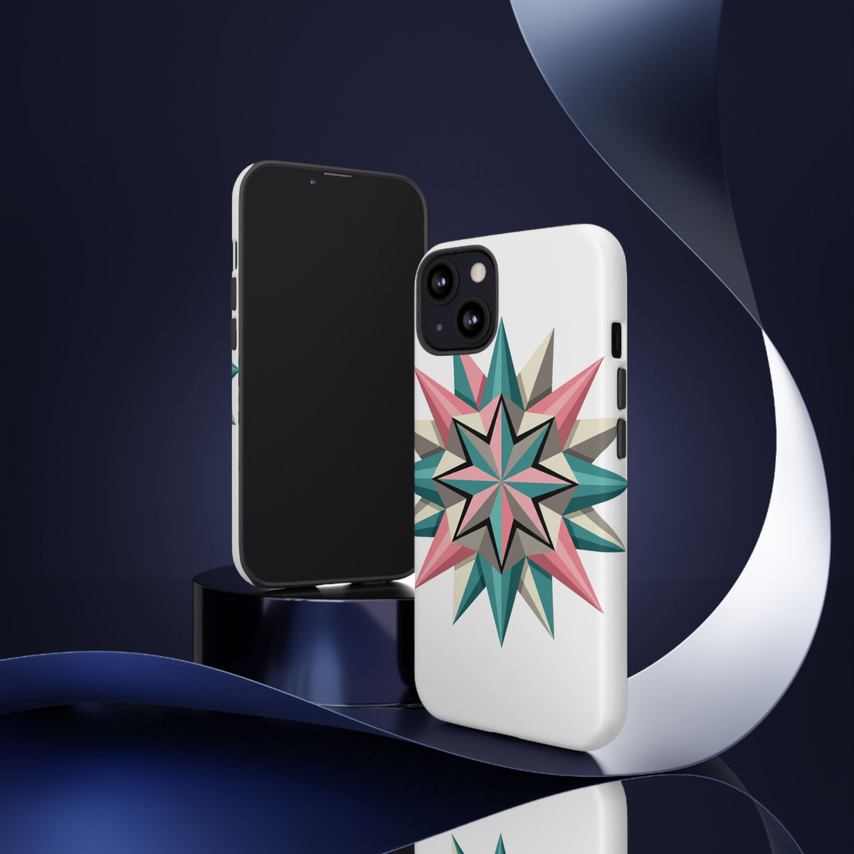Geometric Star Tough Phone Case – Pink Teal Compass Design