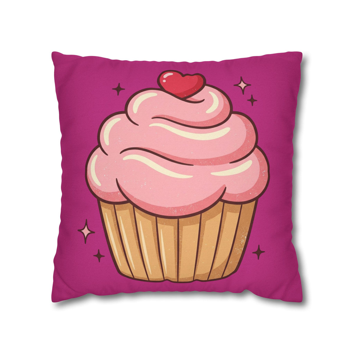 Pink Cupcake Spun Polyester Square Pillowcase- Magenta
