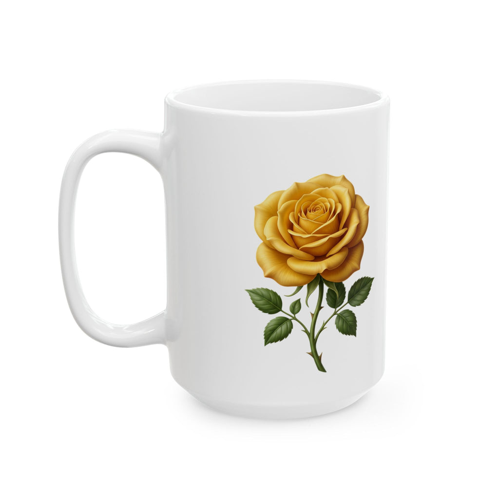 Yellow Rose Ceramic Mug - Floral Coffee Tea Cup (11oz & 15oz)