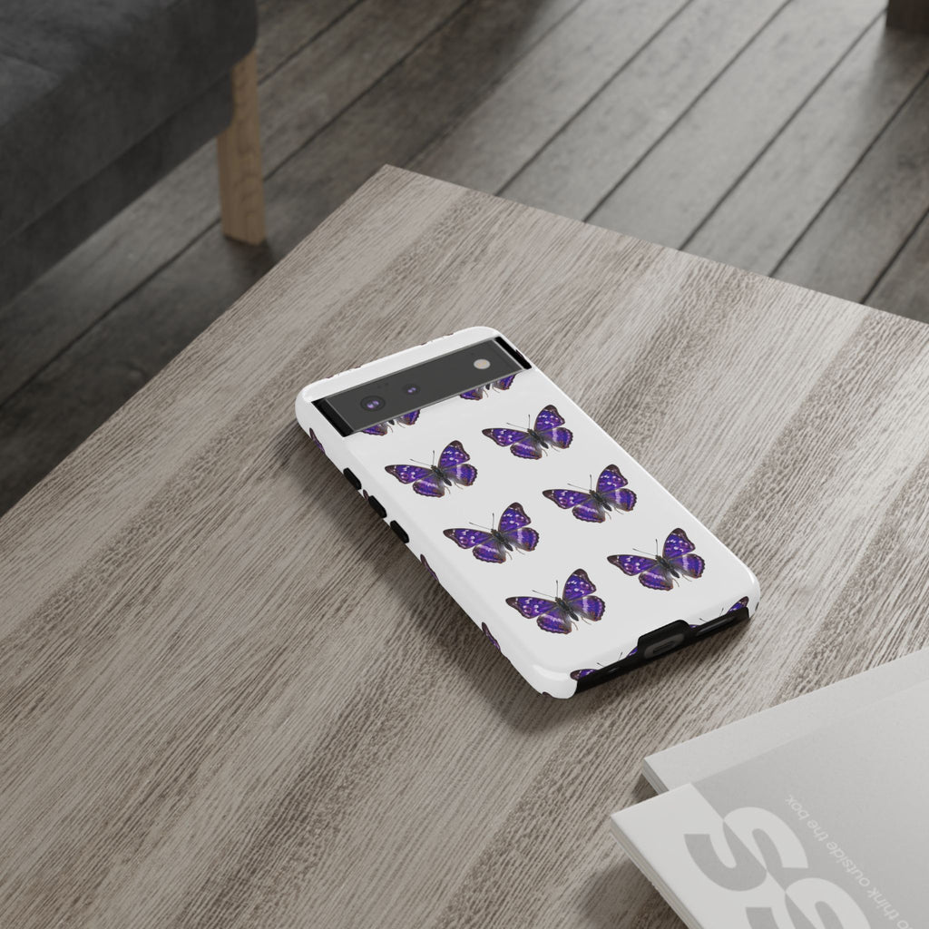 Purple Butterfly Tough Phone Case — Durable Protective iPhone Case with Repeating Butterfly Pattern