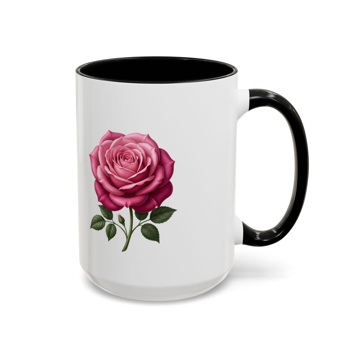 Pink Rose Accent Coffee Mug — Floral Tea & Coffee Cup (11/15 oz)