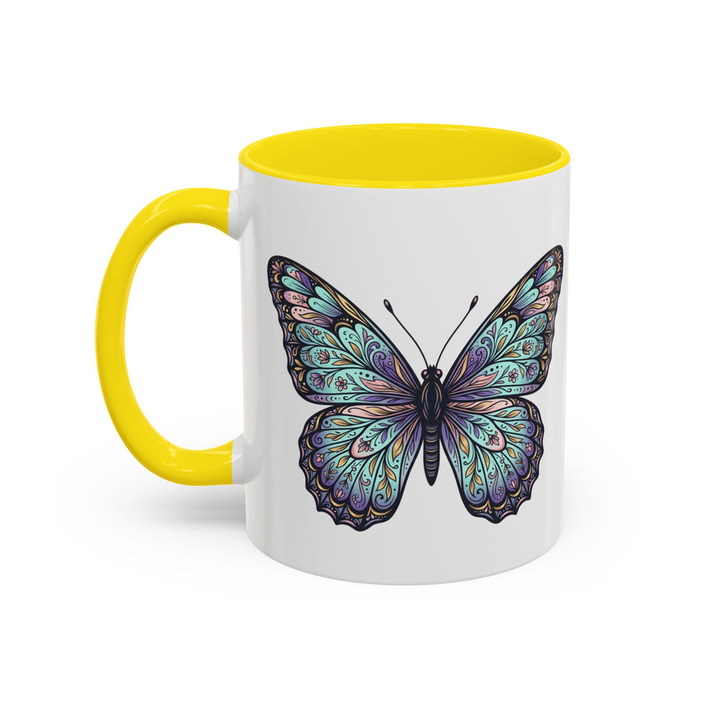 Butterfly Accent Coffee Mug — Teal Mandala Wing Design (11/15oz)