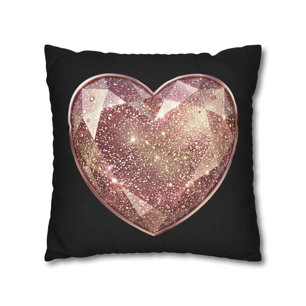 Glitter Rose Gold Crystal Heart Pillowcase- Black