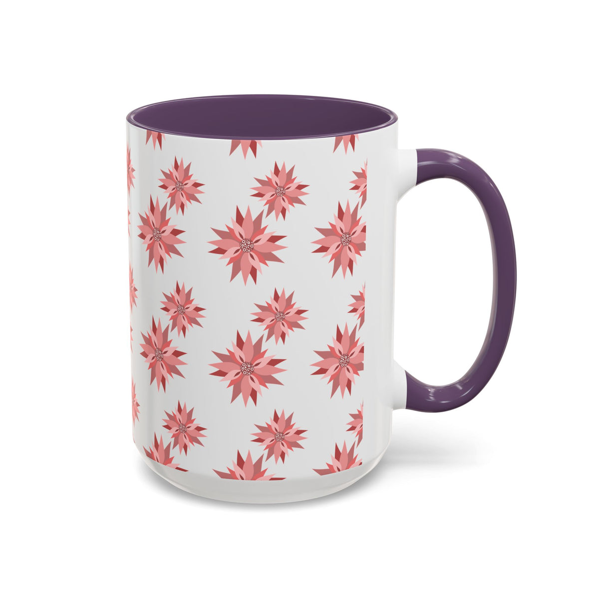 Pink Geometric Floral Accent Coffee Mug — 11/15oz