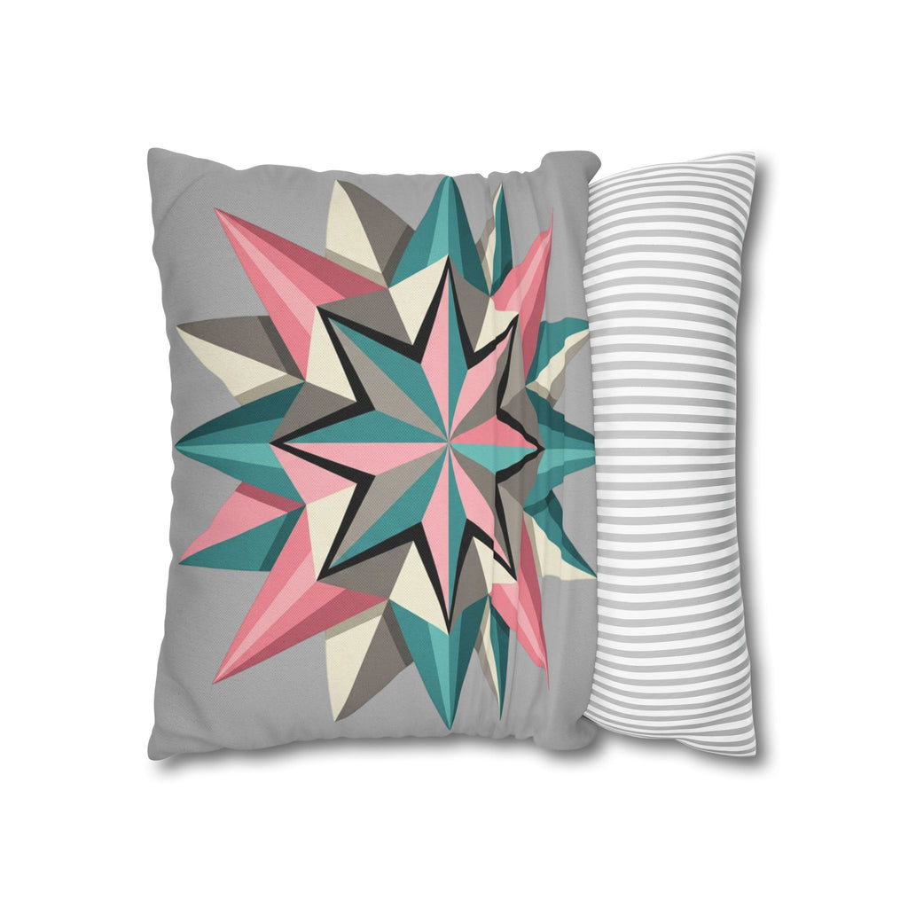 Geometric Starburst Throw Pillowcase — Pink Teal Modern Accent