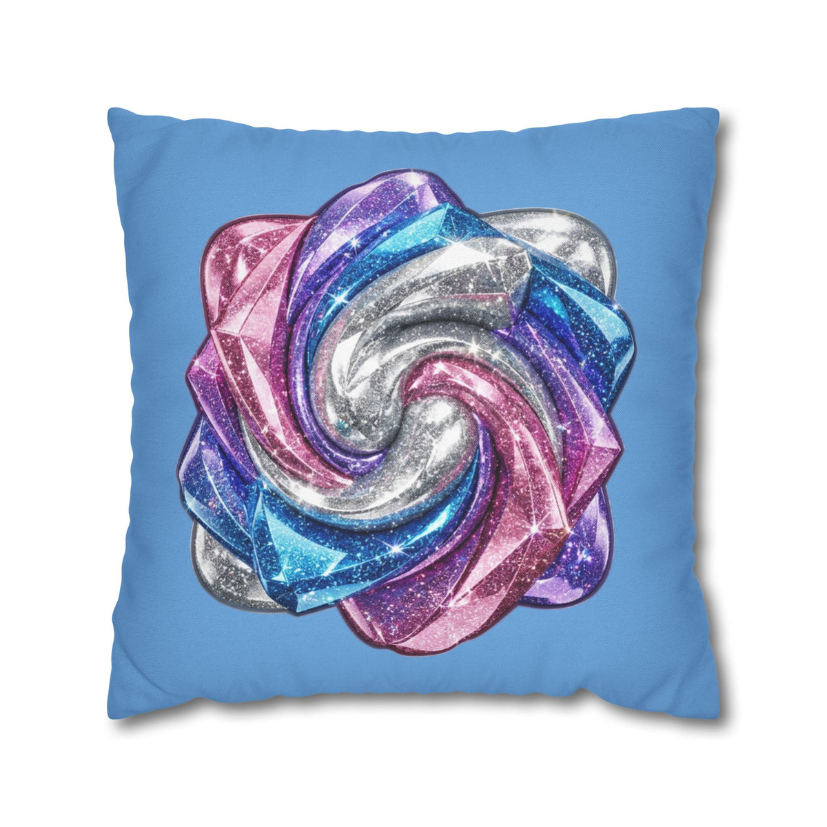3D Glitter Design Light Blue Spun Polyester Square Pillowcase