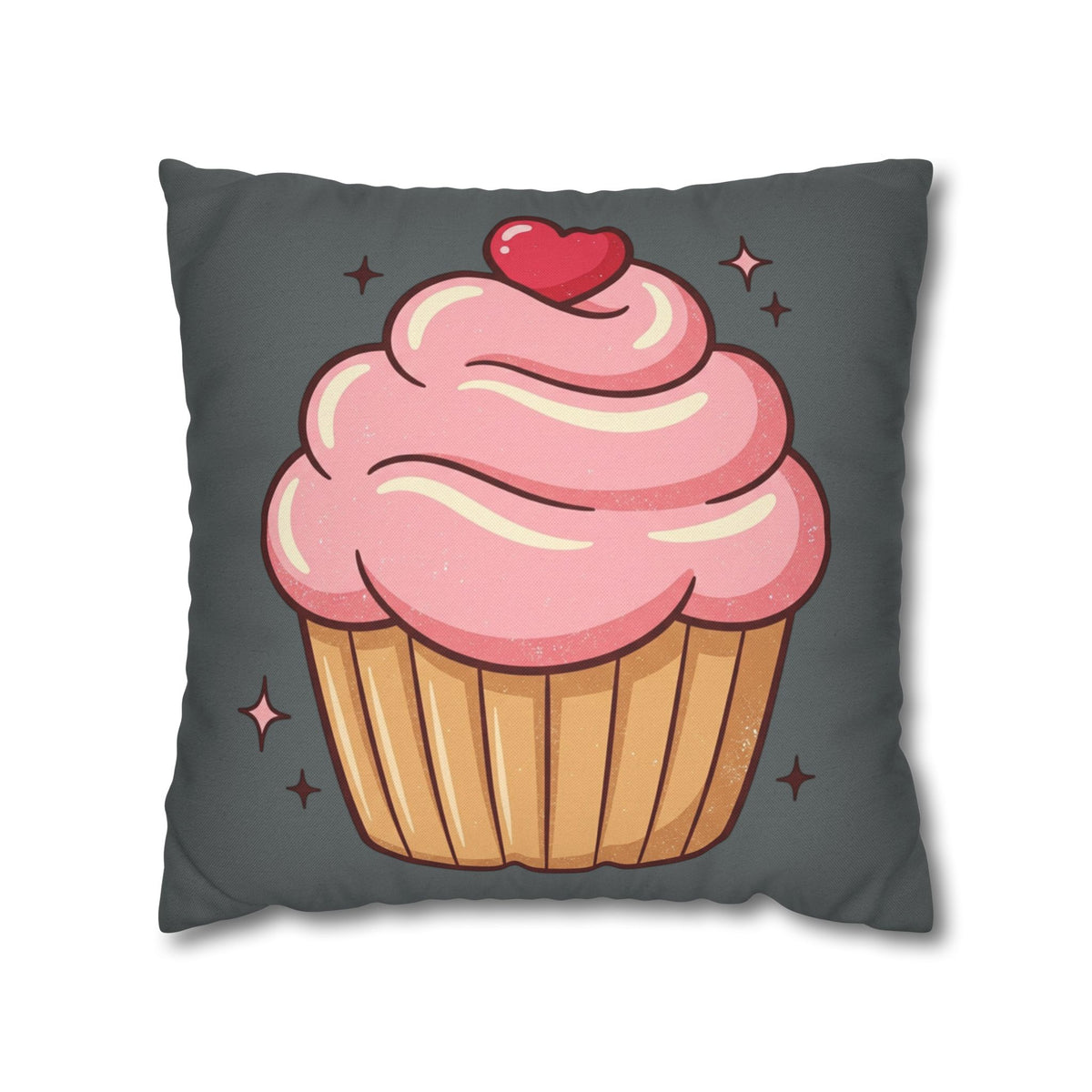Pink Cup Cake Spun Polyester Square Pillowcase- Dark Grey