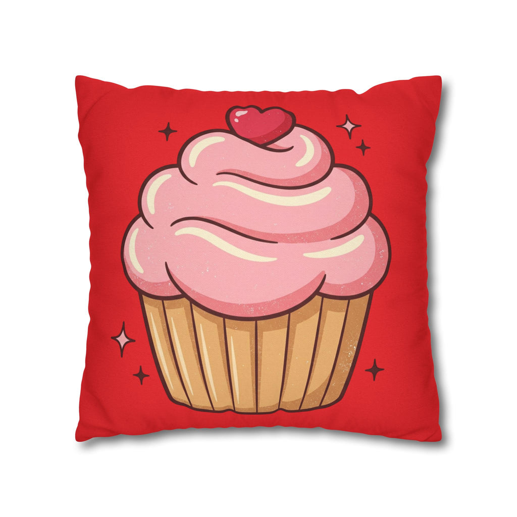 Pink Cupcake Spun Polyester Square Pillowcase- Red
