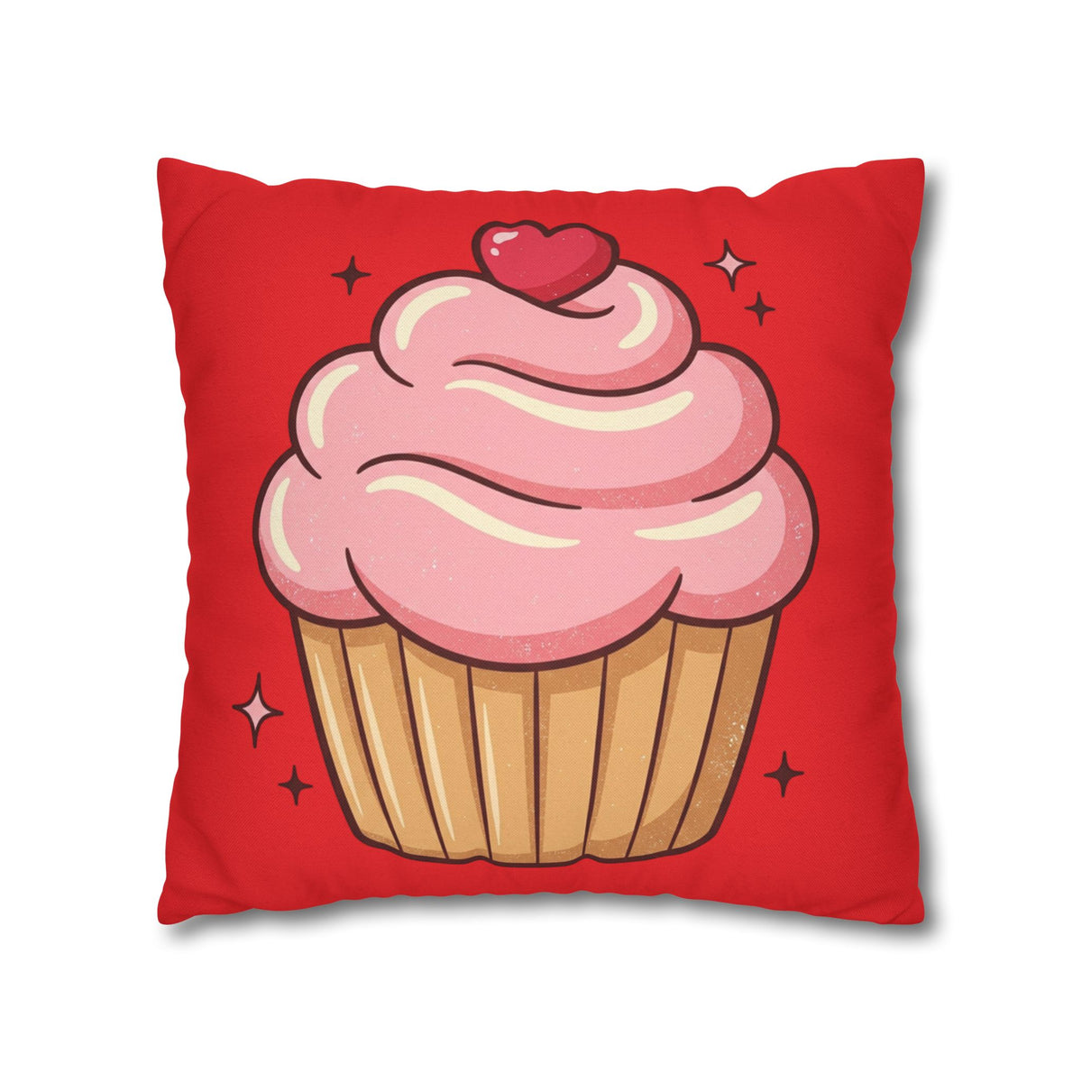 Pink Cupcake Spun Polyester Square Pillowcase- Red
