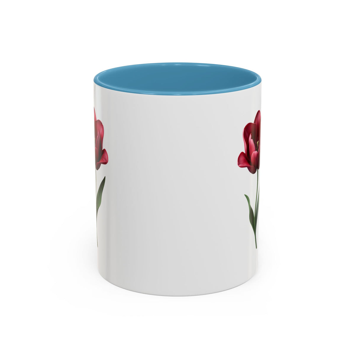 Red Tulip Accent Coffee Mug – Floral 11/15oz Ceramic Mug