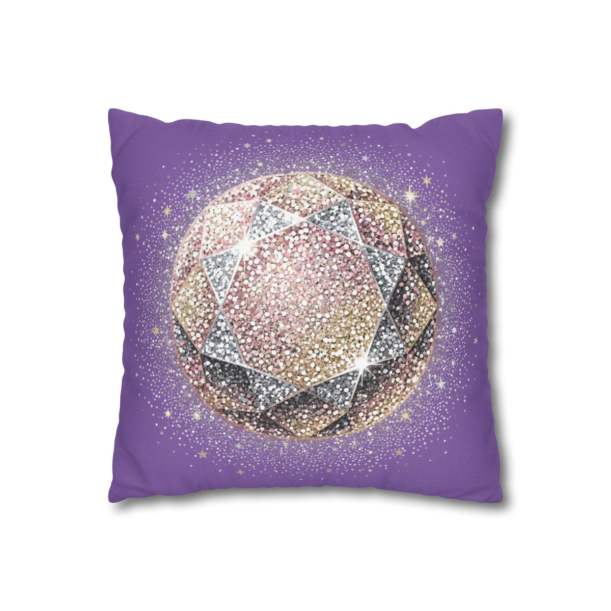 Glittery Light Purple Spun Polyester Square Pillowcase