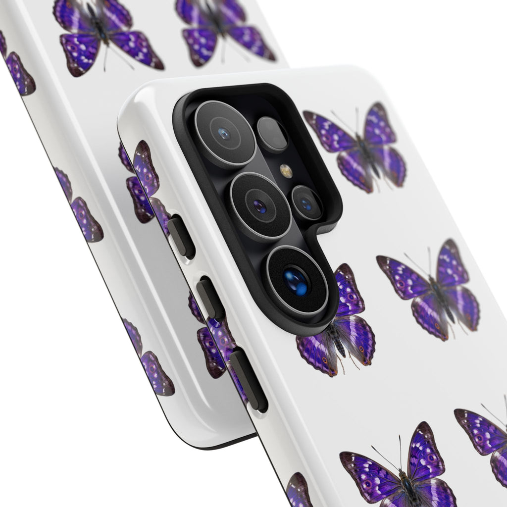 Purple Butterfly Tough Phone Case — Durable Protective iPhone Case with Repeating Butterfly Pattern