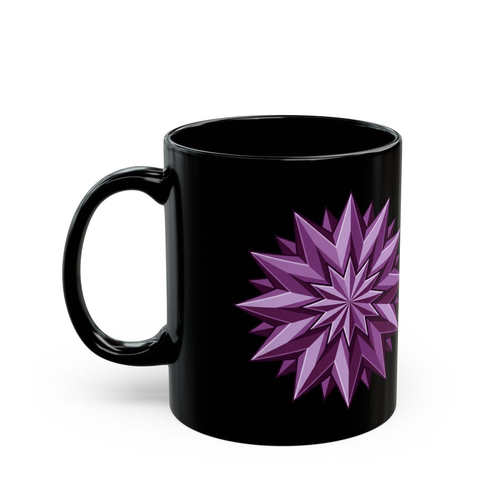 Purple Geometric Starburst Black Mug — 11oz & 15oz Ceramic Coffee Cup