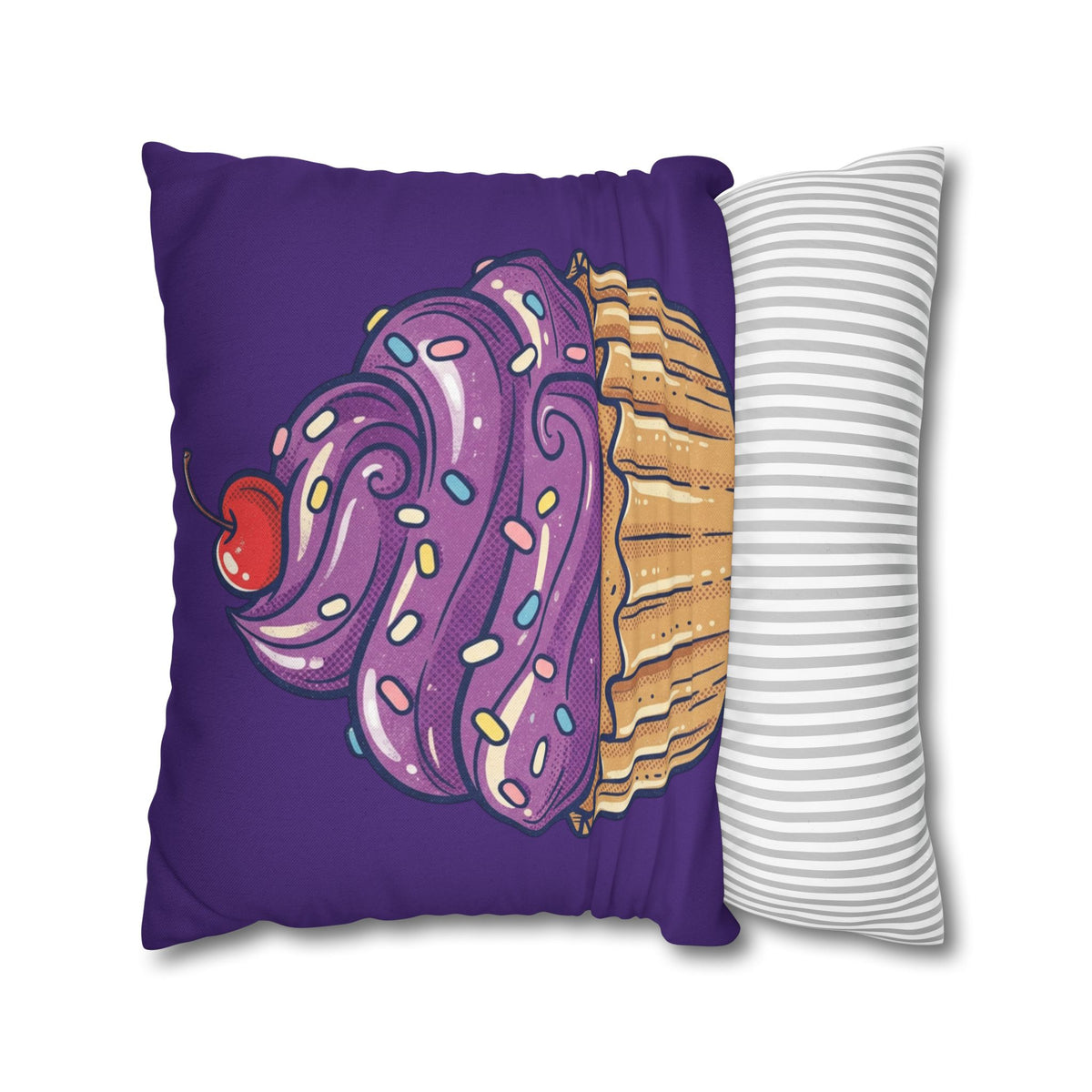 Purple Cupcake Decorative Pillowcase — Cute Dessert Throw Pillow Cover- Dark Purple