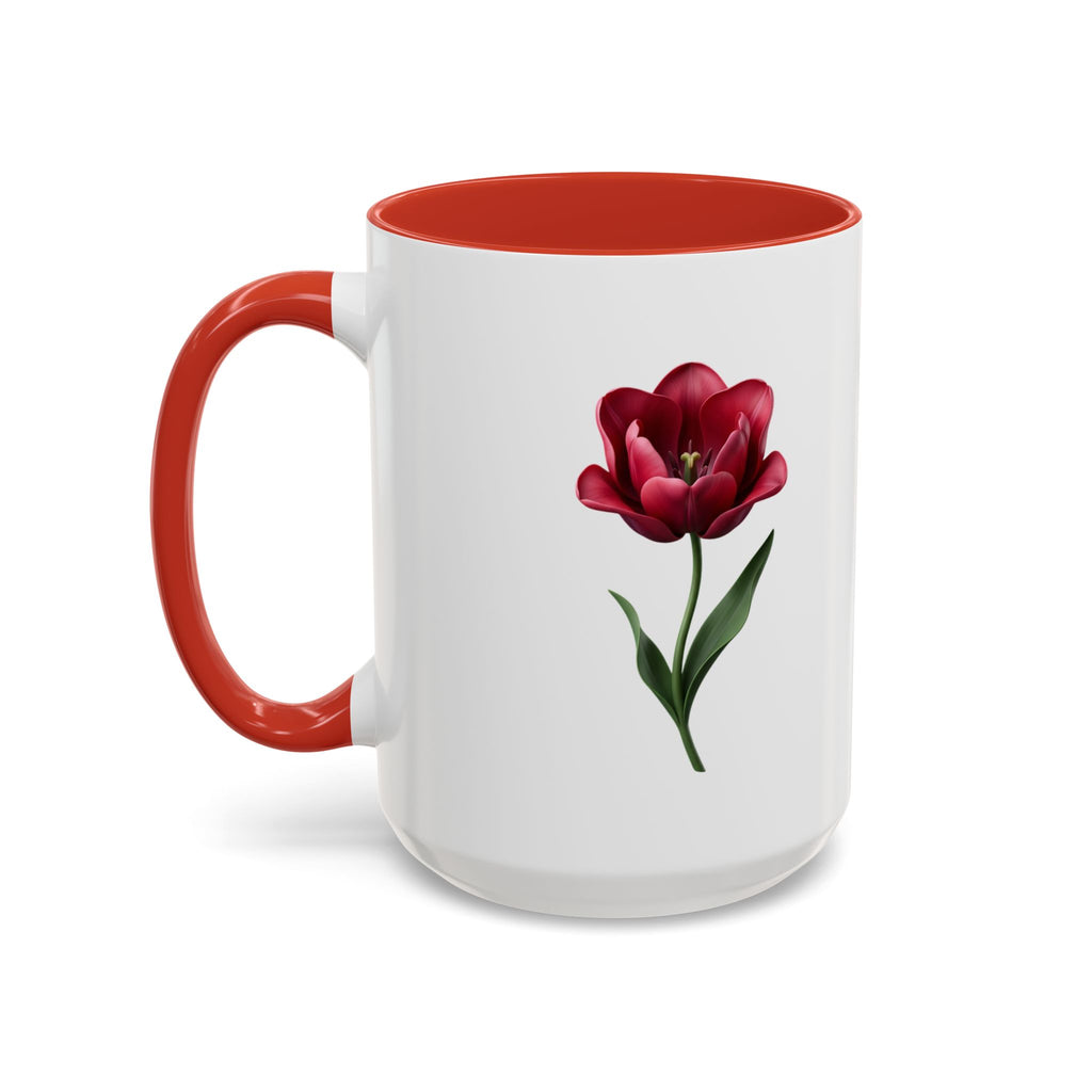 Red Tulip Accent Coffee Mug – Floral 11/15oz Ceramic Mug
