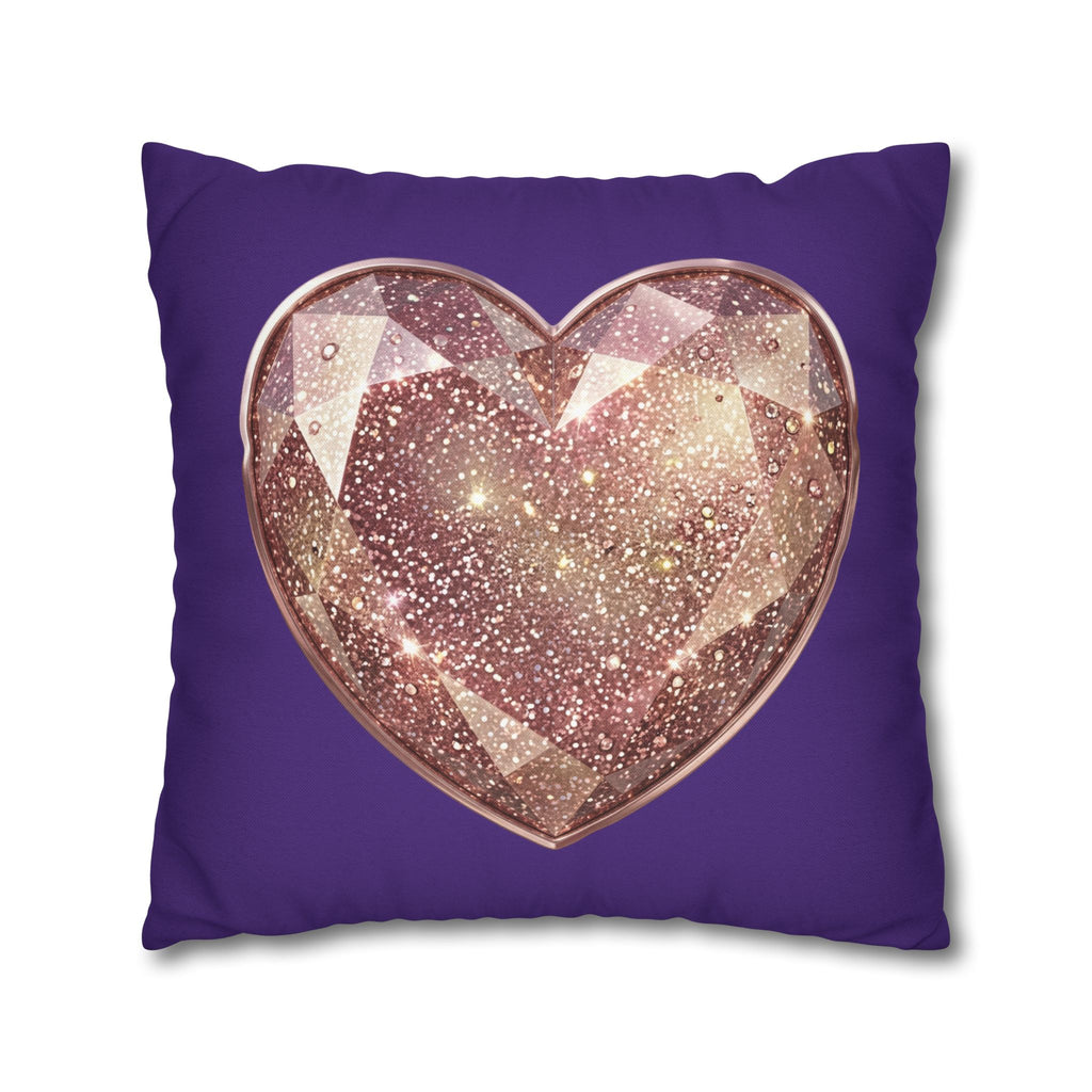 Sparkling Rose Gold Heart Pillowcase — Decorative Square Throw Pillow Cover- Dark Purple
