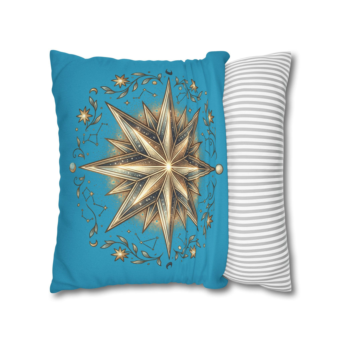 Star Print Turquoise Spun Polyester Square Pillowcase
