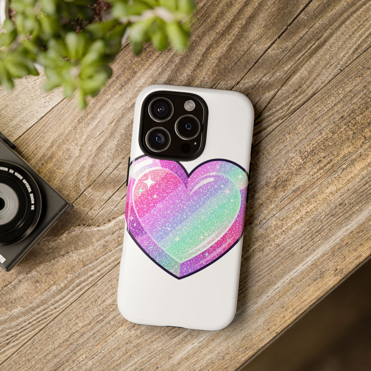 Pastel Glitter Heart Tough Phone Case — Cute Protective Phone Cover