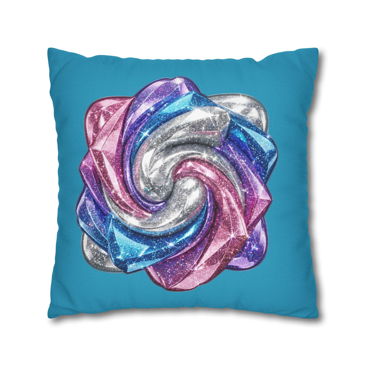 3D Glitter Design Turquoise Spun Polyester Square Pillowcase