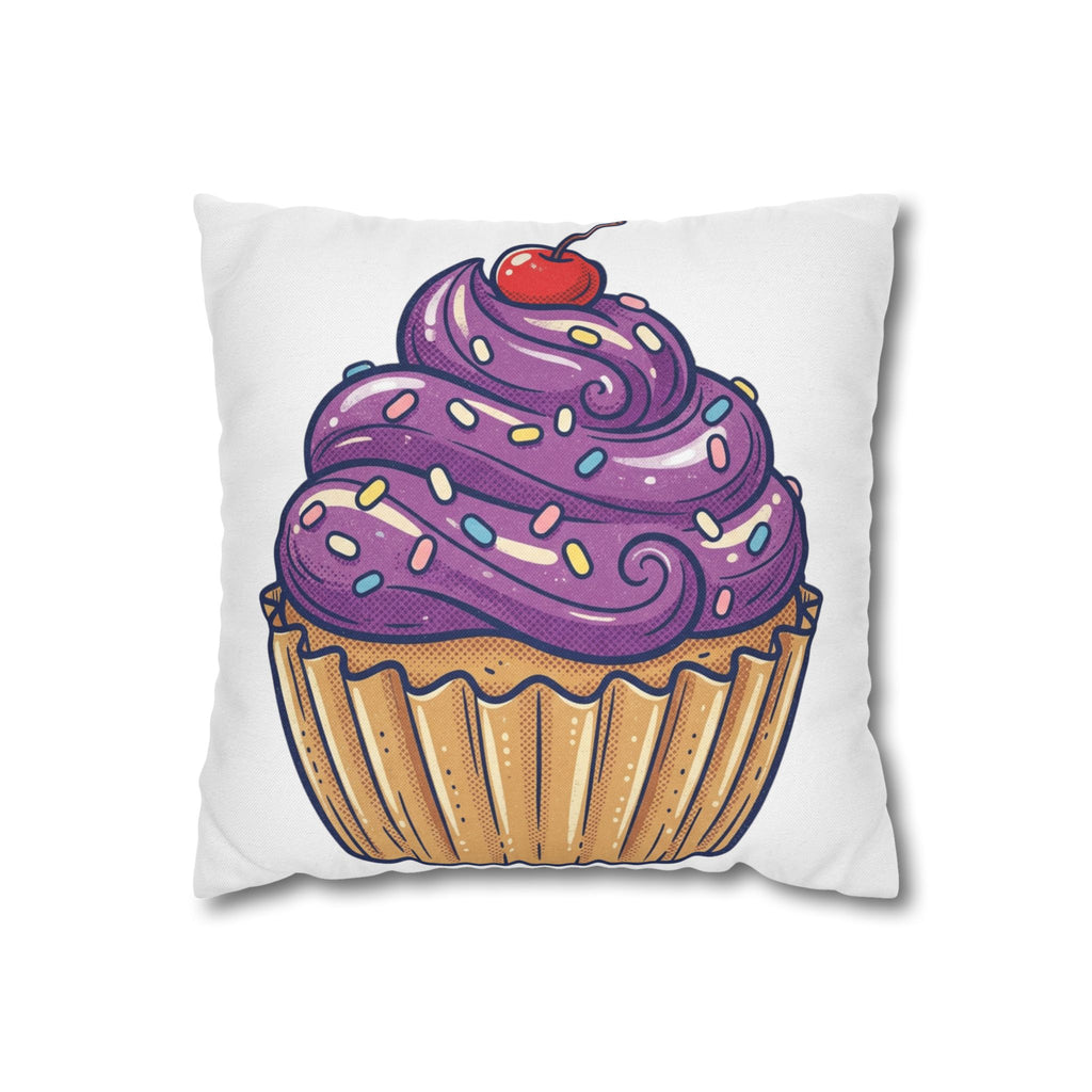 Cupcake Pillowcase — Cute Purple Frosting Decorative Throw Pillow Cover- White