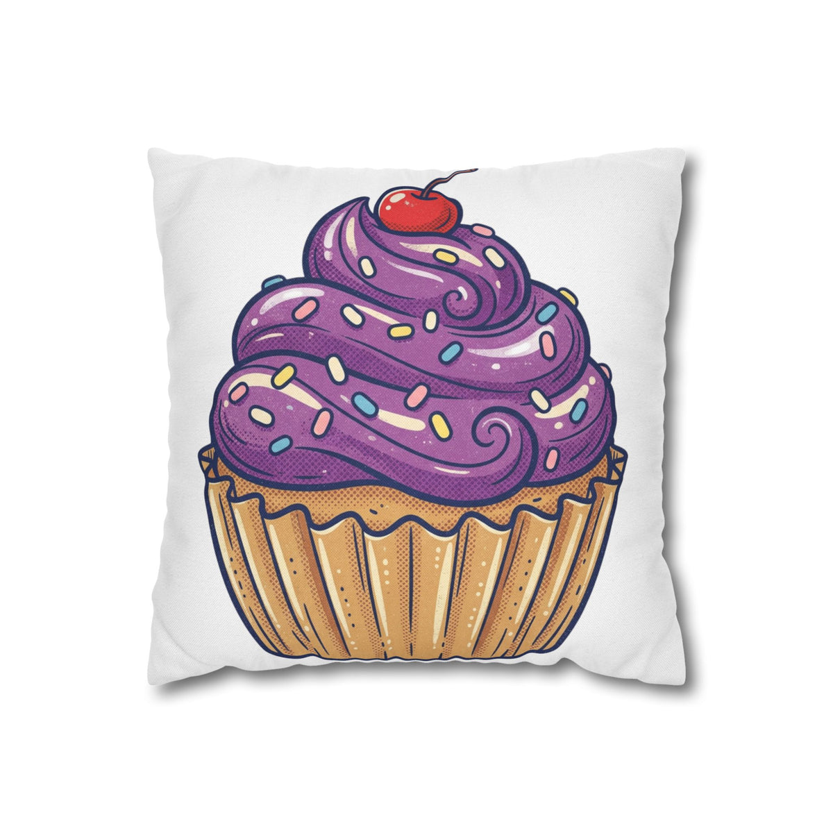 Cupcake Pillowcase — Cute Purple Frosting Decorative Throw Pillow Cover- White