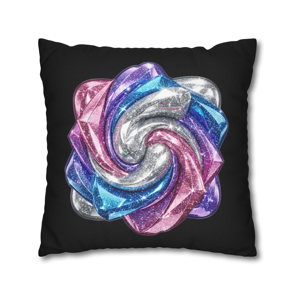 3D Glitter Design Black Spun Polyester Square Pillowcase