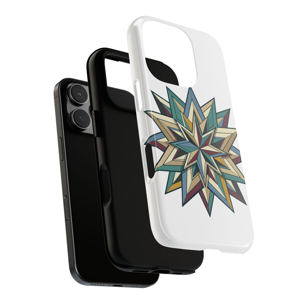 Geometric Star Phone Case — Teal & Earthtone Mandala Design