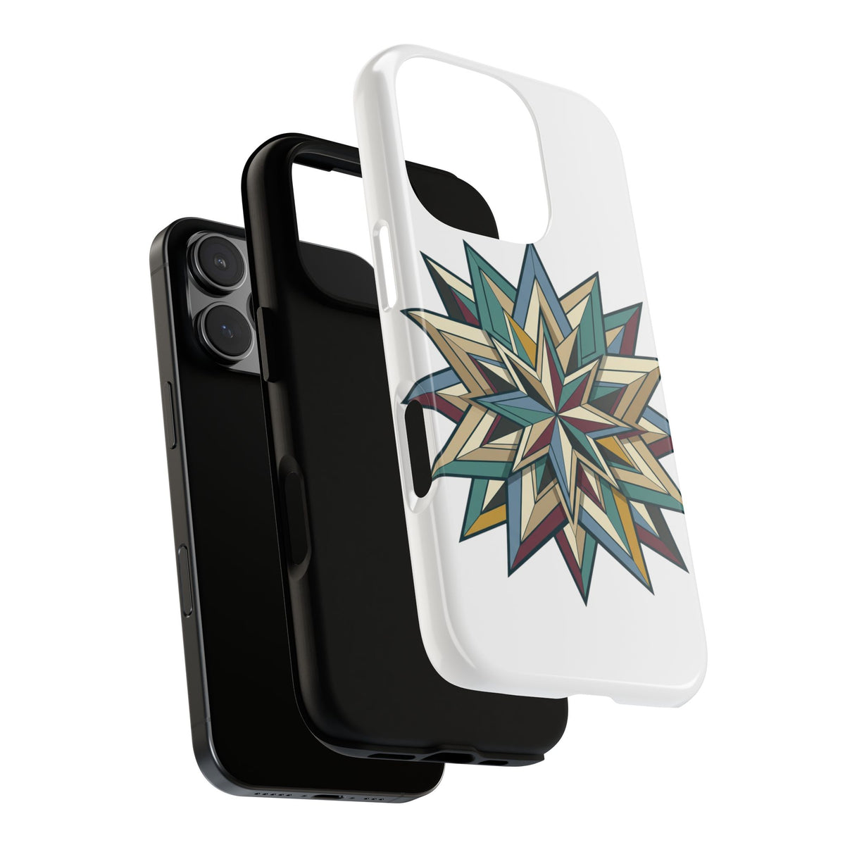 Geometric Star Phone Case — Teal & Earthtone Mandala Design