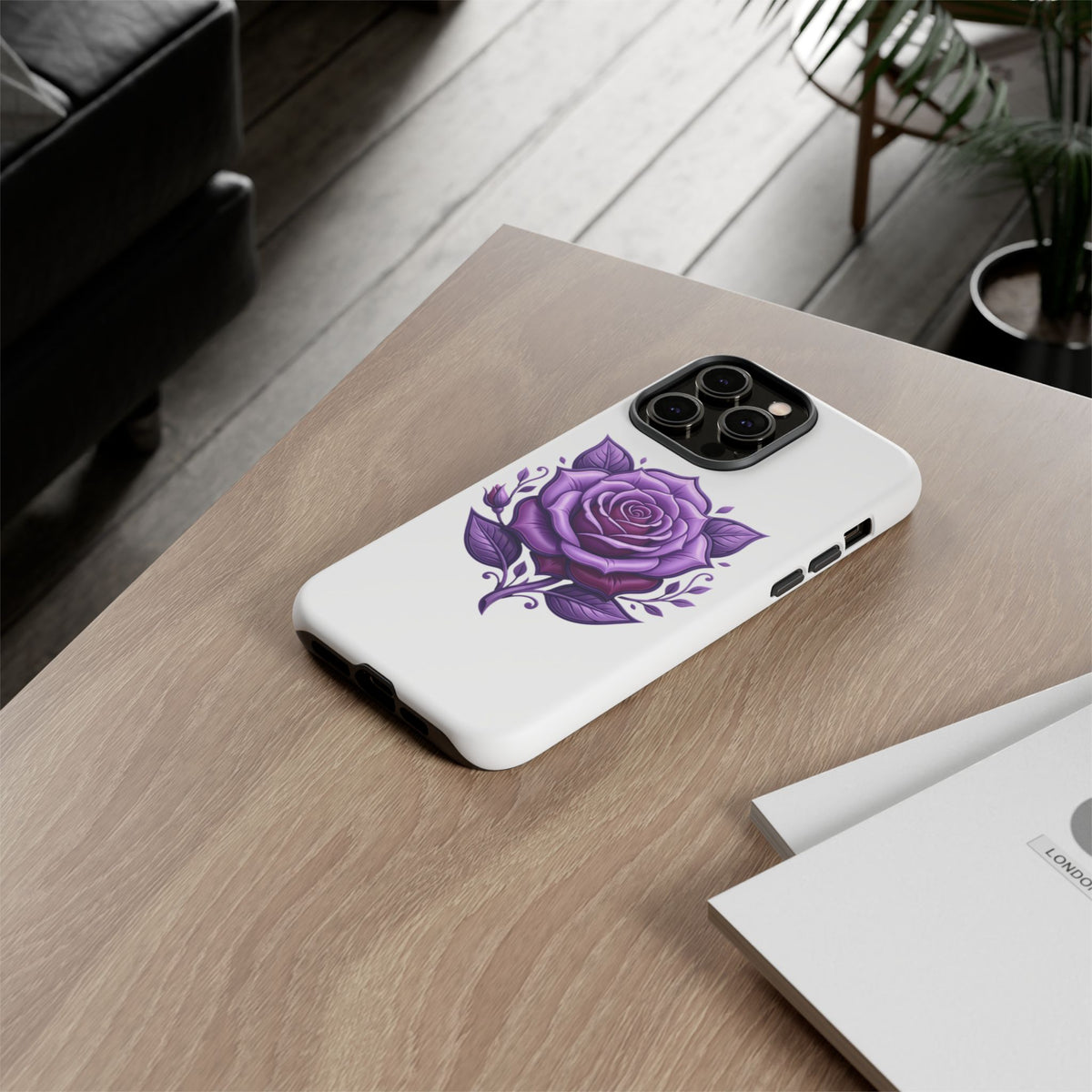 Purple Rose Tough Phone Case — Floral Protective Phone Cover
