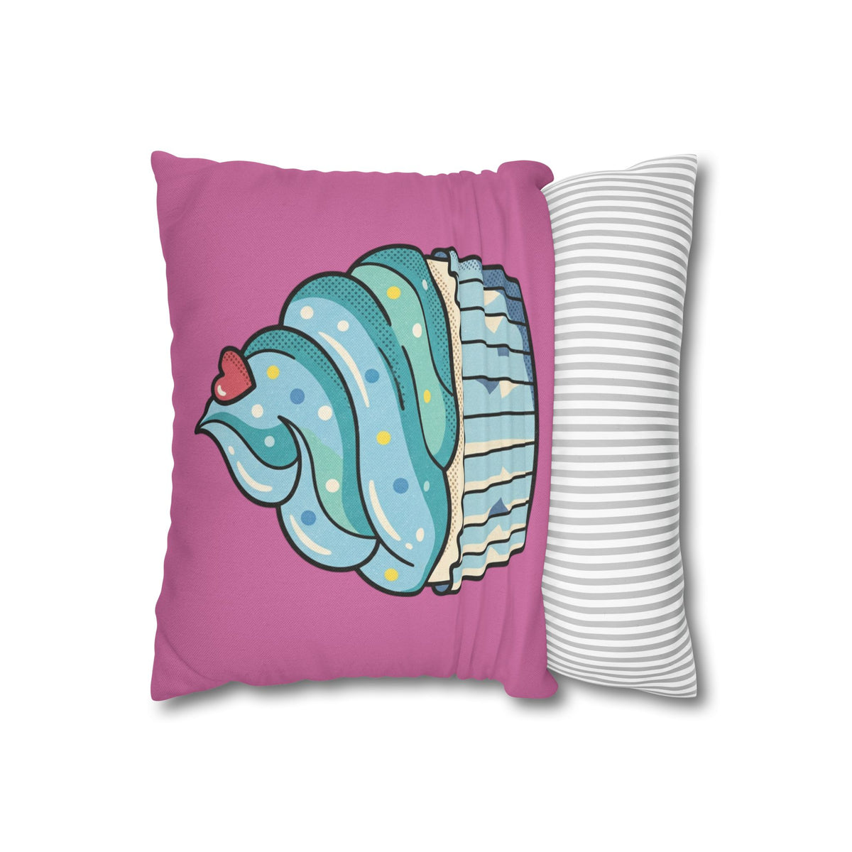 Cupcake Pillowcase — Cute Blue Frosting Decorative Throw Pillow- Light Pink