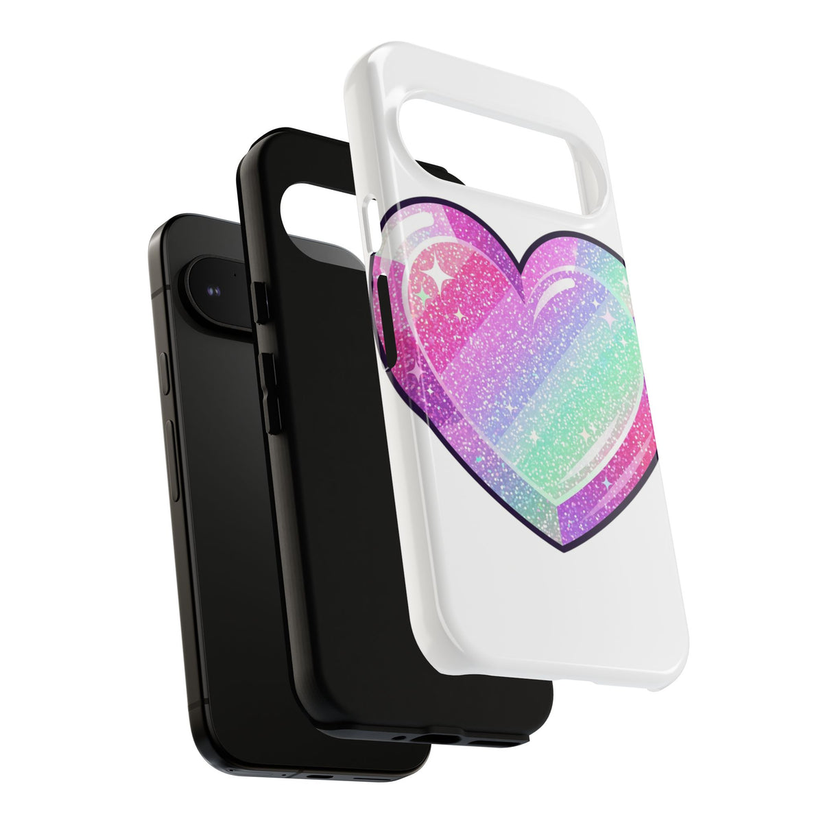 Pastel Glitter Heart Tough Phone Case — Cute Protective Phone Cover