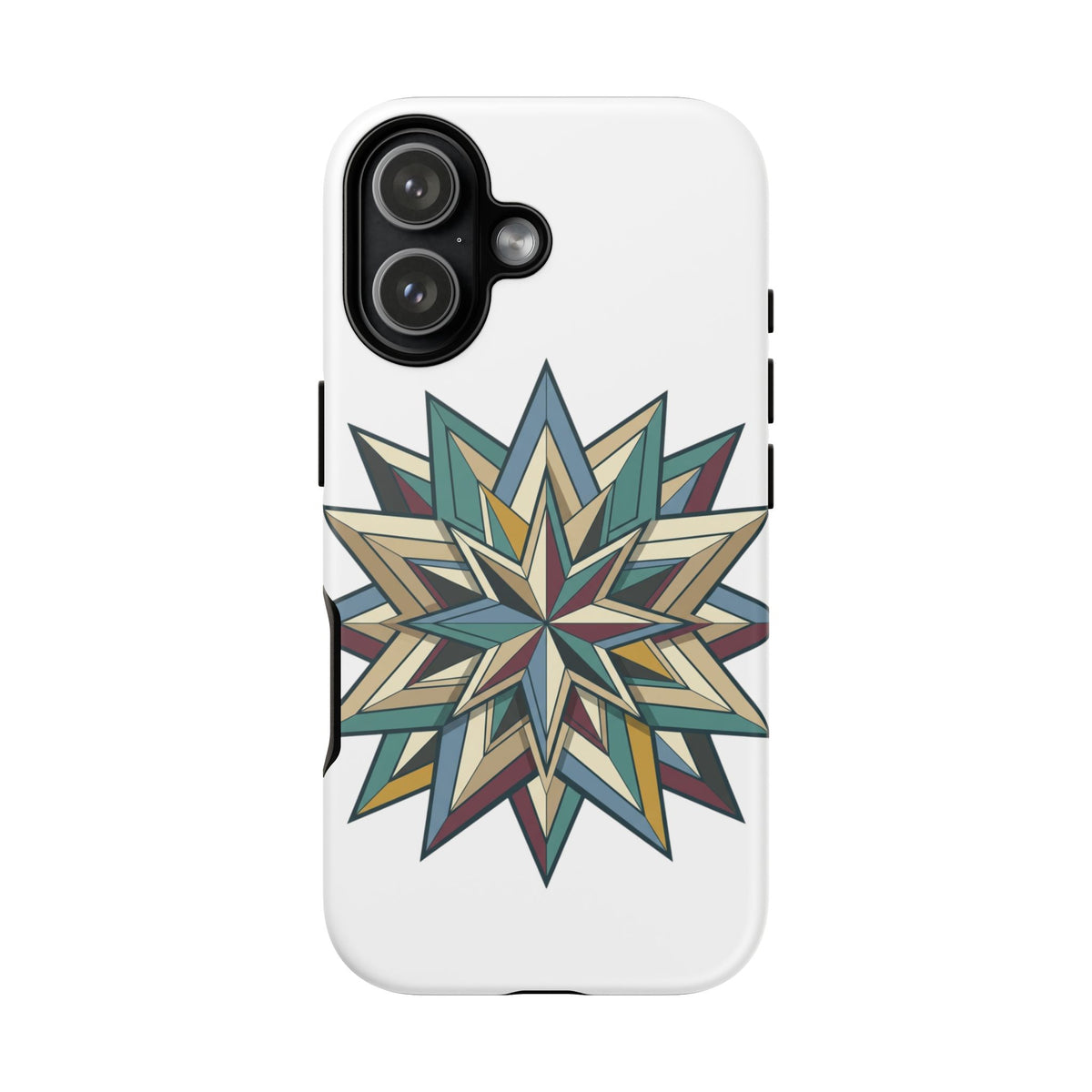 Geometric Star Phone Case — Teal & Earthtone Mandala Design