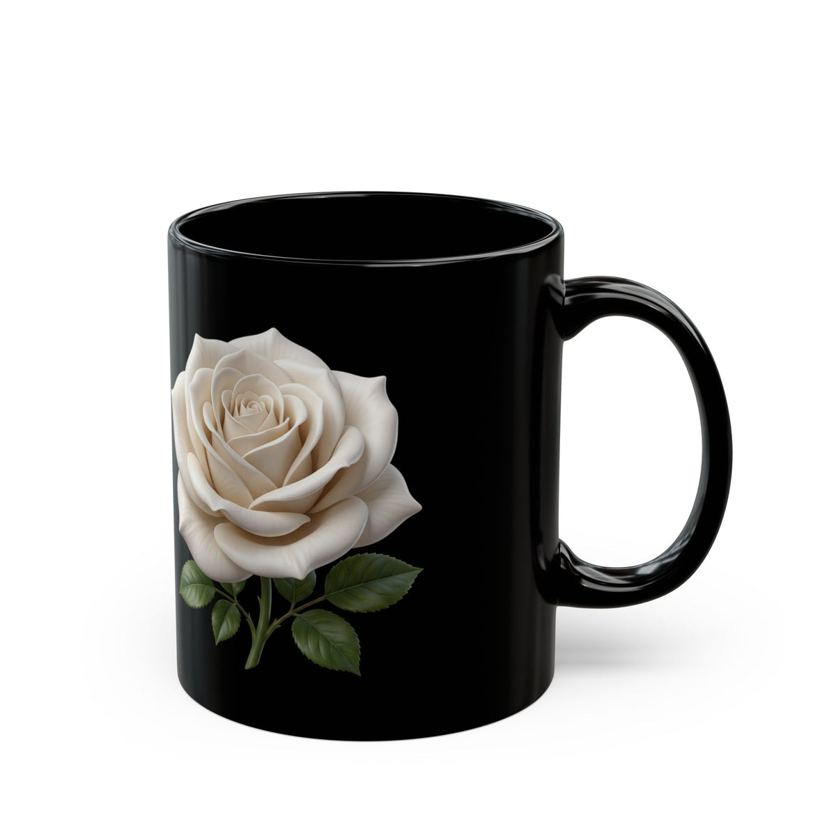 White Rose Black Mug — Elegant Floral Coffee Cup (11oz & 15oz)