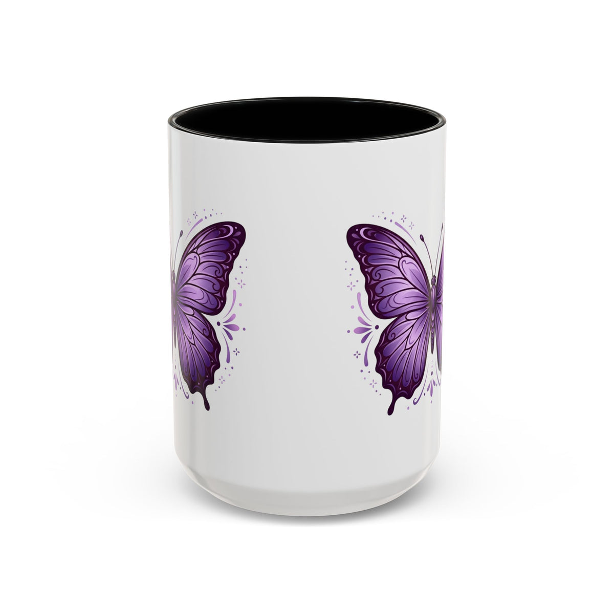 Purple Butterfly Accent Coffee Mug — 11oz & 15oz Decorative Tea Cup