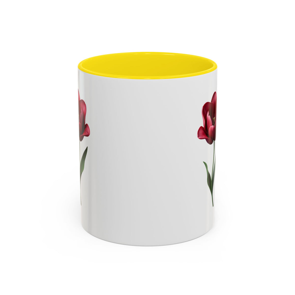 Red Tulip Accent Coffee Mug – Floral 11/15oz Ceramic Mug